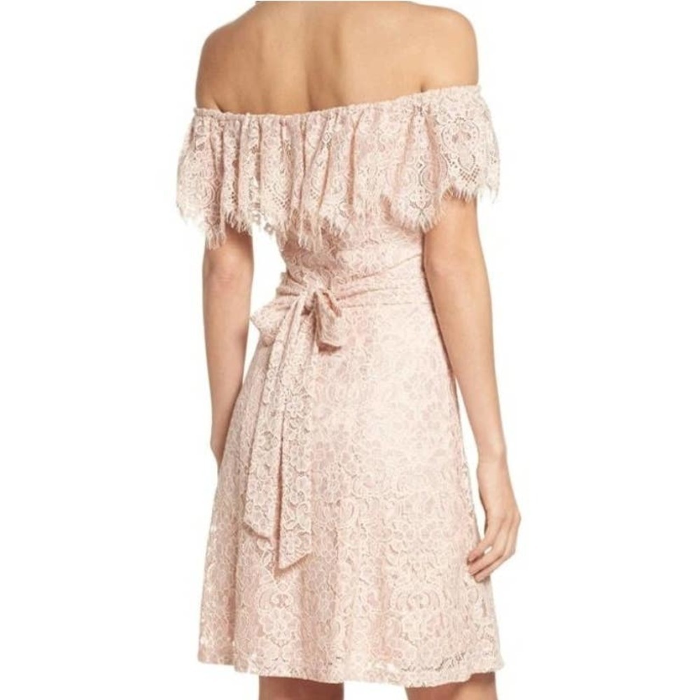 Julia Jordan Off The Shoulder Lace Dress 8 Pale Pink Stretch Belted Cocktail